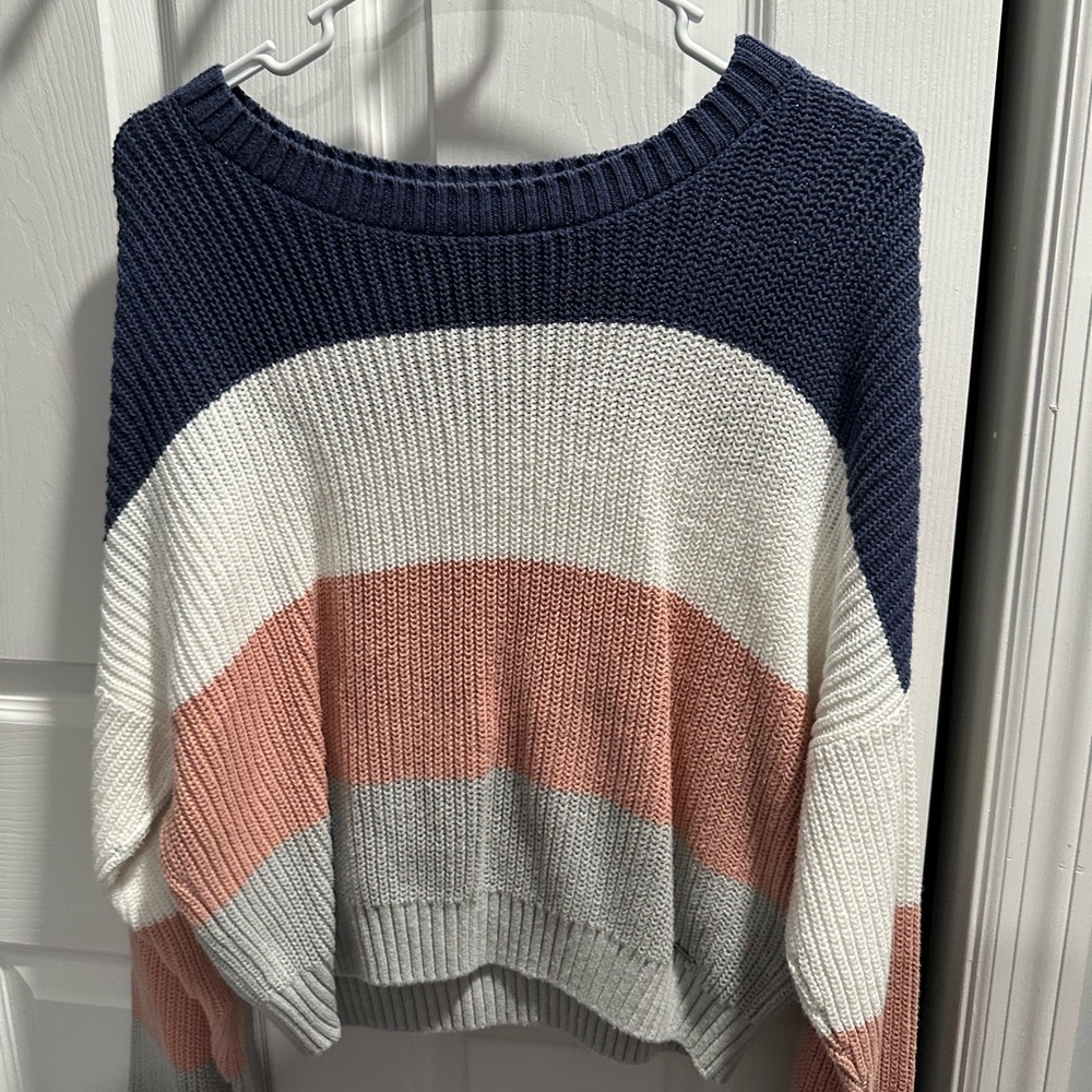 Hollister Navy, White, and Pink Striped Sweater